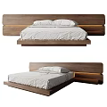 Modern Double Bed With Wooden Headboard And Floating Design White Mattress