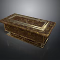 Ornate Dark Brown Decorative Box With Intricate Carved Patterns And Gold Accents
