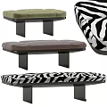 Modern Stylish Sofa Stools With Zebra Pattern Brown Green Upholstery And Black Legs
