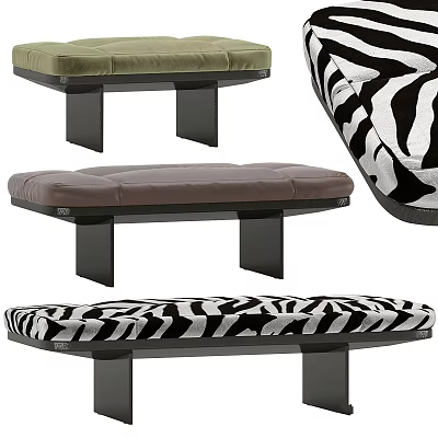 Modern Stylish Sofa Stools With Zebra Pattern Brown Green Upholstery And Black Legs 3d model