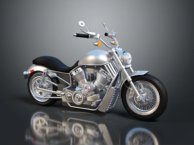 Silver Classic Motorcycle With Black Seat And Chrome Details 3d model