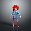 Colorful Character Clothing Set With Red Hair Hat Blue Coat Purple Pants And Pink Boots