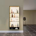 Modern Wine Cabinet With Glass Doors Shelves Lighting And Wine Bottles In Modern Interior