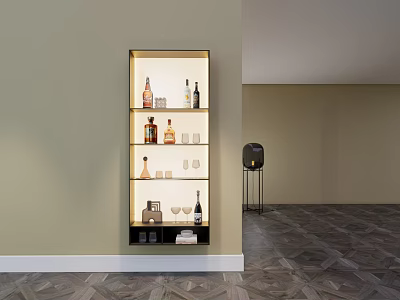 Modern Wine Cabinet With Glass Doors Shelves Lighting And Wine Bottles In Modern Interior 3d model