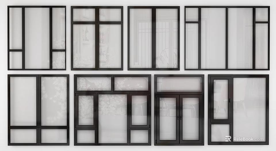 Various Window Frame Designs With Different Pane Structures And Modern Styles 3d model