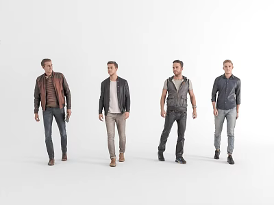 Four Men Standing In White Background With Different Casual Fashion Outfits 3d model