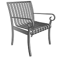 Modern Slatted Leisure Chair with Metal Frame and Curved Armrests in Minimalist Style