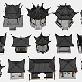 Traditional Chinese Garden Pavilion with Various Roof Designs and Wooden Structures for Outdoor Landscape Decoration