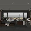 Italian Restaurant Sofa Combination Coffee Table TV Background Wall Dining Table and Chair Wine Cabinet 3d model