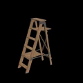 Wooden Ladder Structure With Metal Components Sturdy Design For Home Use