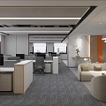 Modern Public Office Space Interior Design With Desks Chairs Sofa And Bookshelves