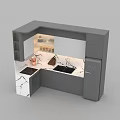 Modern Gray Kitchen Cabinets With Sleek Marble Countertop Design Layout 3d model