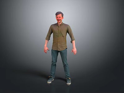 Male Game Movie Character in Green Shirt and Blue Jeans Standing Pose 3d model