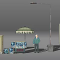 Municipal Road with Construction Barriers Trash Bins Directional Signboards and Street Lamp