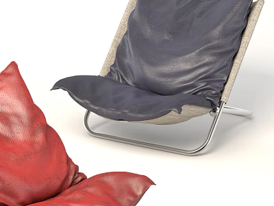 Leisure Chair With Modern Design Leather Red Cushion Blue Seat Pad And Metal Frame 3d model