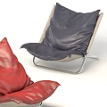 Leisure Chair With Modern Design Leather Red Cushion Blue Seat Pad And Metal Frame