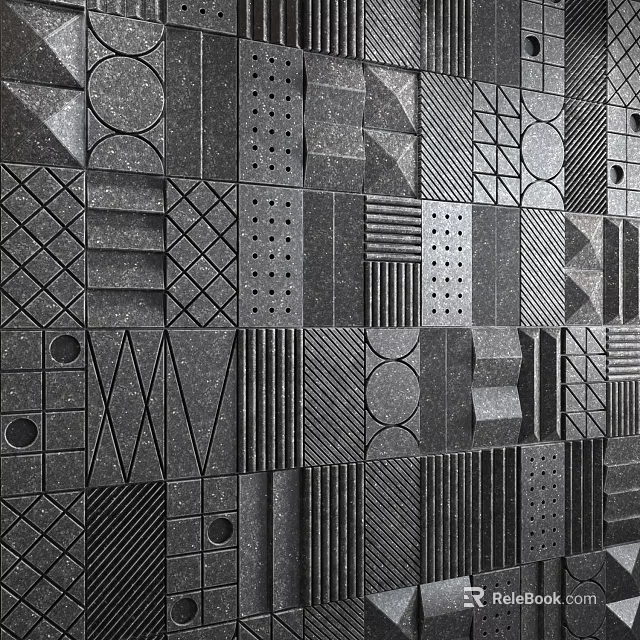 Decorative Architectural Wall Panels With Geometric Patterns And Textured Black Surfaces 3d model