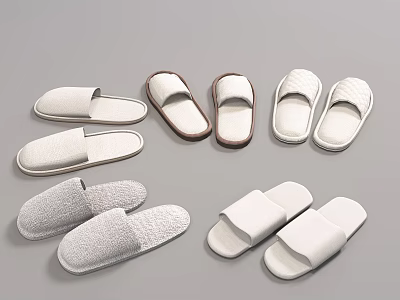 Comfortable Indoor Slippers In Various Styles White Brown Gray Cotton Plush Materials For Home Use 3d model