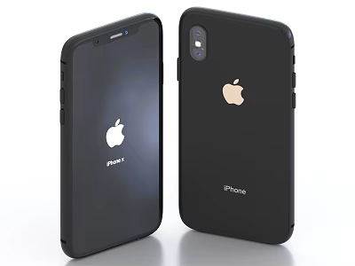 Black iPhone Smartphones Front and Back View With Apple Logo 3d model