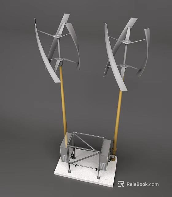 Modern Architectural Helical Blade Structure With Yellow Poles And Metal Frame Base 3d model 