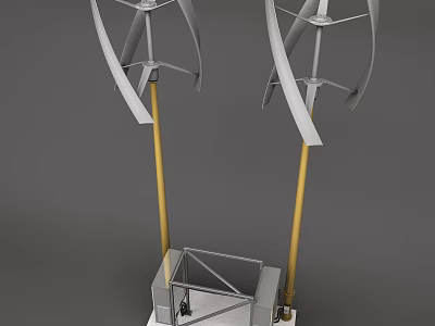 Modern Architectural Helical Blade Structure With Yellow Poles And Metal Frame Base 3d model