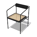 Minimalist Leisure Chair With Black Metal Frame And Natural Woven Seat