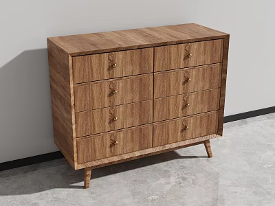 Wooden Dresser with Multiple Drawers Metal Handles and Tapered Legs in Modern Minimalist Style 3d model