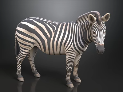 Realistic Zebra With Black And White Stripes Standing On Black Background 3d model