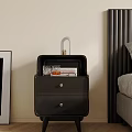 Black Bedside Table With Two Drawers Glass And Books On Top
