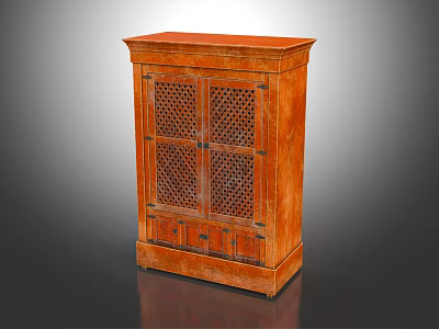 Traditional Wooden Entryway Cabinet Sideboard With Lattice Doors And Storage Drawers 3d model