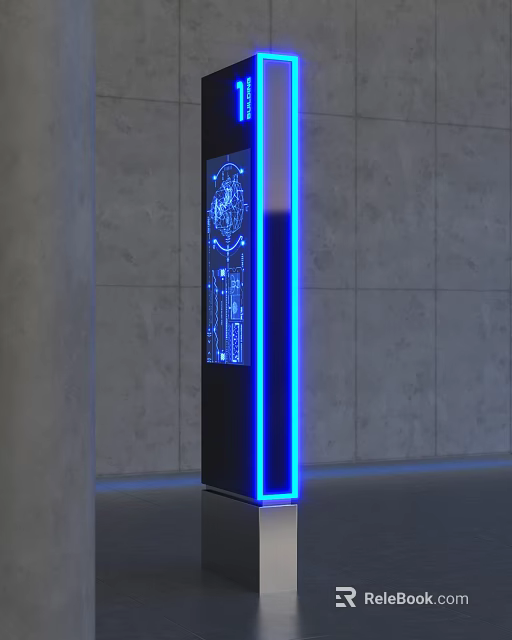 Commercial Digital Signage Vertical Display Screen With Blue LED Light Information Panel 3d model 