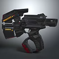 Futuristic Sci Fi Weapon With Black Red Yellow Mechanical Structure And Warning Stripes 3d model