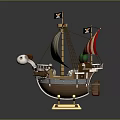 Anime Style Wooden Watercraft With Large Sail Featuring Straw Hat Skull Logo And Detailed Deck