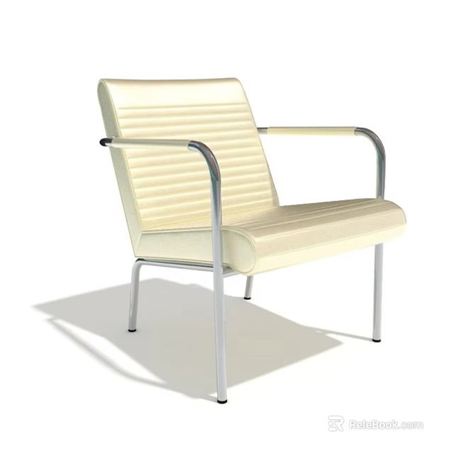 Stylish Beige Single Chair with Striped Design and Metal Armrests and Metal Legs 3d model 