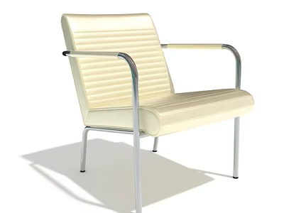 Stylish Beige Single Chair with Striped Design and Metal Armrests and Metal Legs 3d model