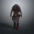 Steampunk Workwear Costume Design with Buttoned Coat Belt and Backpack Gear