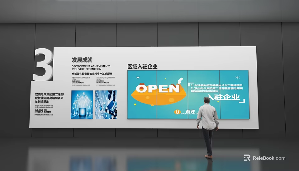 Business Development Strategy Exhibition Board Empowering Resident Enterprises Featuring OPEN Logo 3d model 
