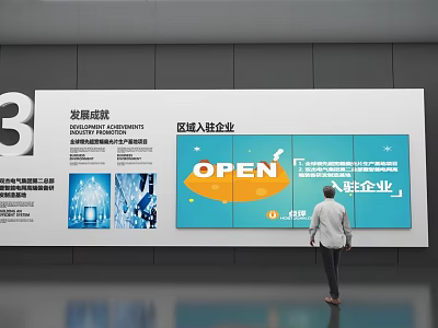 Business Development Strategy Exhibition Board Empowering Resident Enterprises Featuring OPEN Logo 3d model