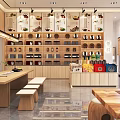 Modern Tea Shop Interior With Wooden Shelves Tea Canisters And Seating Area