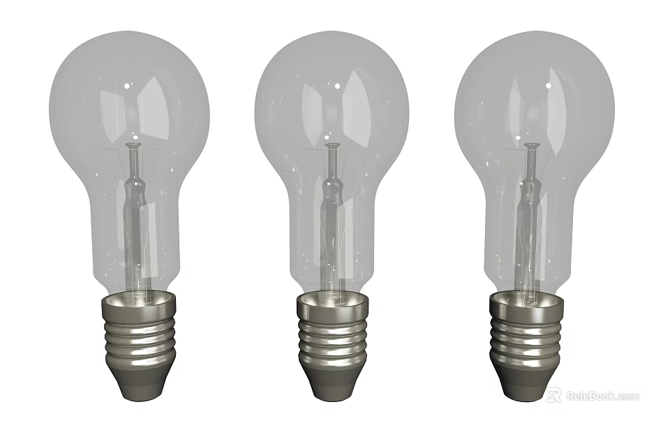 Set of Three Transparent Light Bulbs with Clear Glass and Silver Base 3d model 