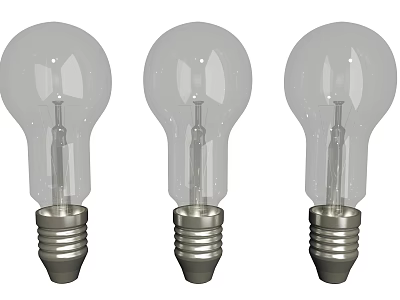 Set of Three Transparent Light Bulbs with Clear Glass and Silver Base 3d model
