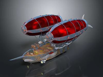 Water Transport Vehicle With Two Red Airbags Wooden Deck And Metal Parts 3d model