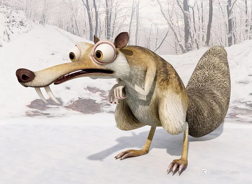 Game And Movie Character With Big Eyes Long Nose Sharp Teeth In Snowy Winter Forest 3d model 