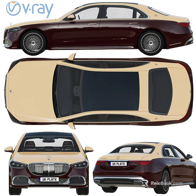 Luxury Sedan Car Featuring Brown Beige Body With Multiple Side Top Front Rear Views 3d model 
