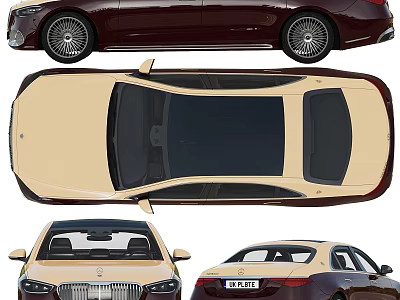 Luxury Sedan Car Featuring Brown Beige Body With Multiple Side Top Front Rear Views 3d model