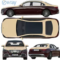 Luxury Sedan Car Featuring Brown Beige Body With Multiple Side Top Front Rear Views