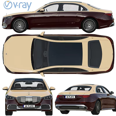 Luxury Sedan Car Featuring Brown Beige Body With Multiple Side Top Front Rear Views 3d model