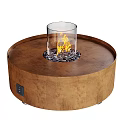 Modern Round Wooden Base Fireplace with Transparent Glass Enclosure Flames and Pebbles