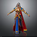 White Haired Female Fantasy Character In Blue Red Robe With Golden Trim And Yellow Patterns