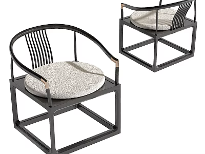 Modern Leisure Chair with Black Metal Frame and Beige Round Seat Cushion Design 3d model